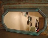 Mirror Wood Frame Turquoise Distressed