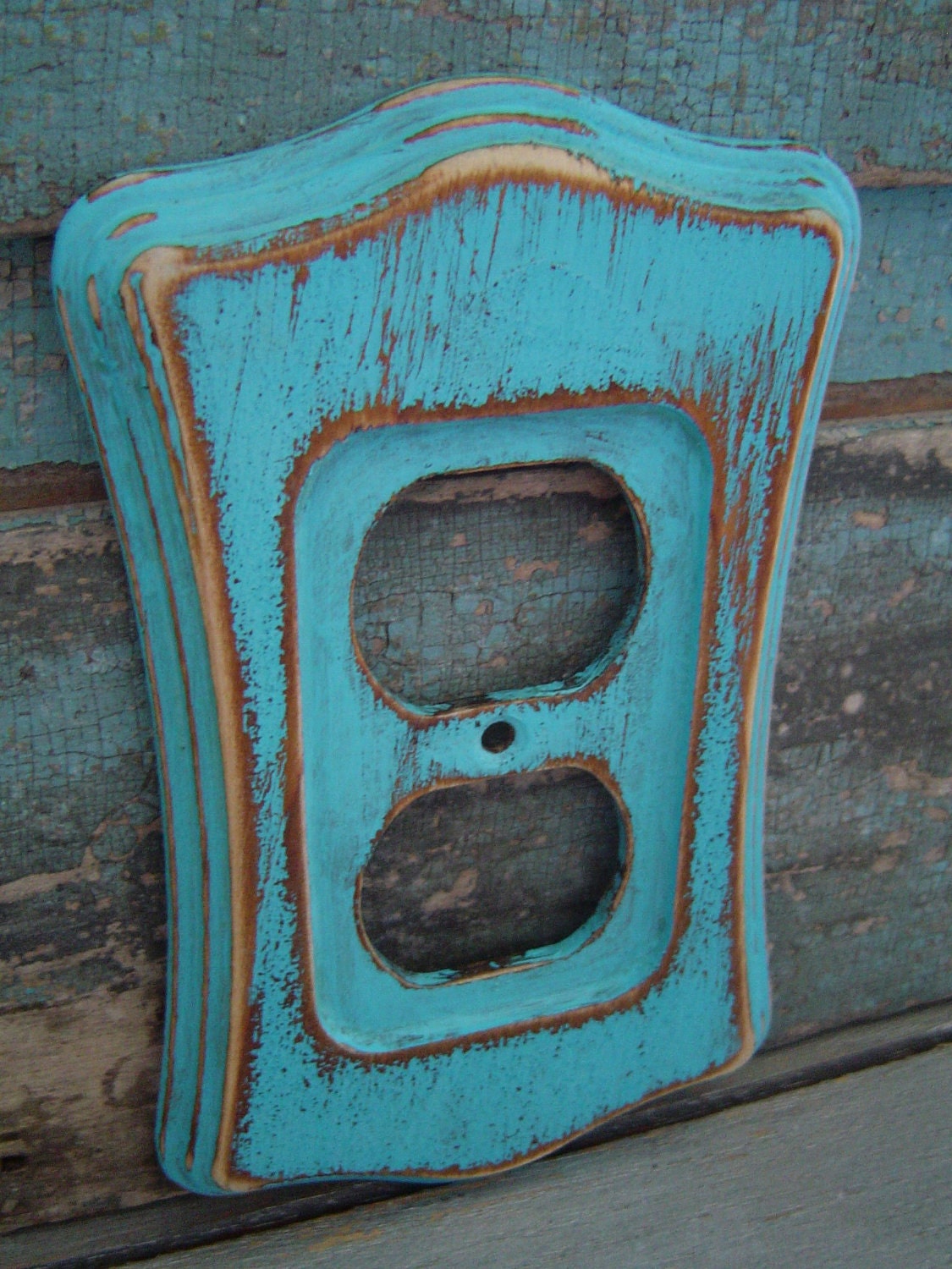 Outlet Cover Plate Turquoise Distressed Wooden
