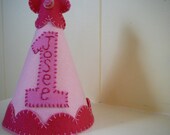 Girl's Birthday Party Hat--Pink with Flower--Custom Made