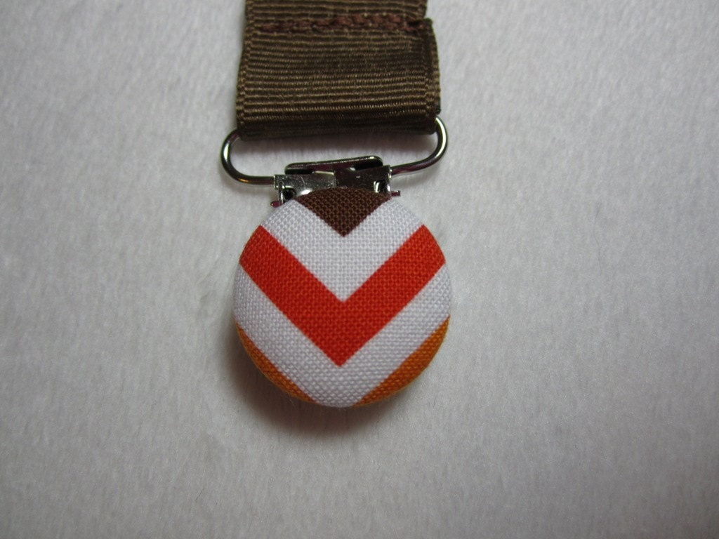Zig Zag Pacifier Clip - Brown Grosgrain Ribbon Paci Clip - Baby Boy - Remix Bermuda Zig Zags - Optional Embroidery (Additional Fee)