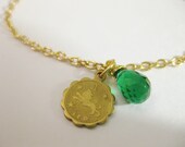 Custom Zodiac Charm Bracelet with Birthstone Colored Quartz Briolette