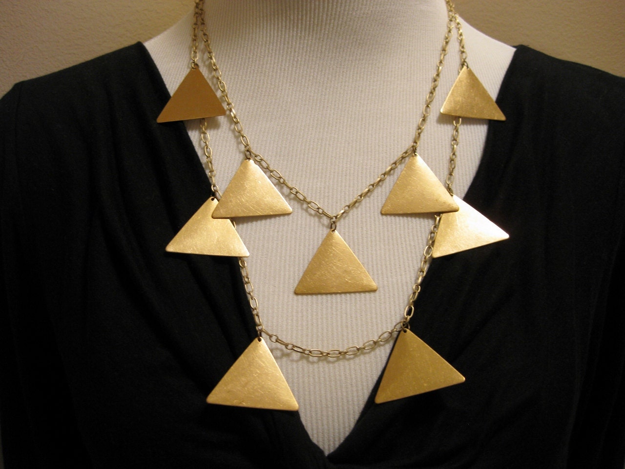 Vintage Brass Triangle Layered Necklace