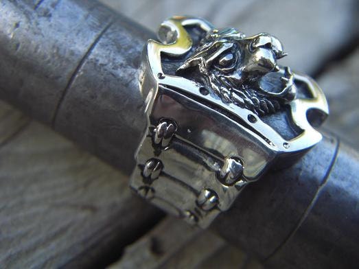 Medieval large werewolf ring in sterling silver
