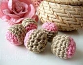 Pink Beige Organic Crochet Beads 12 Pcs