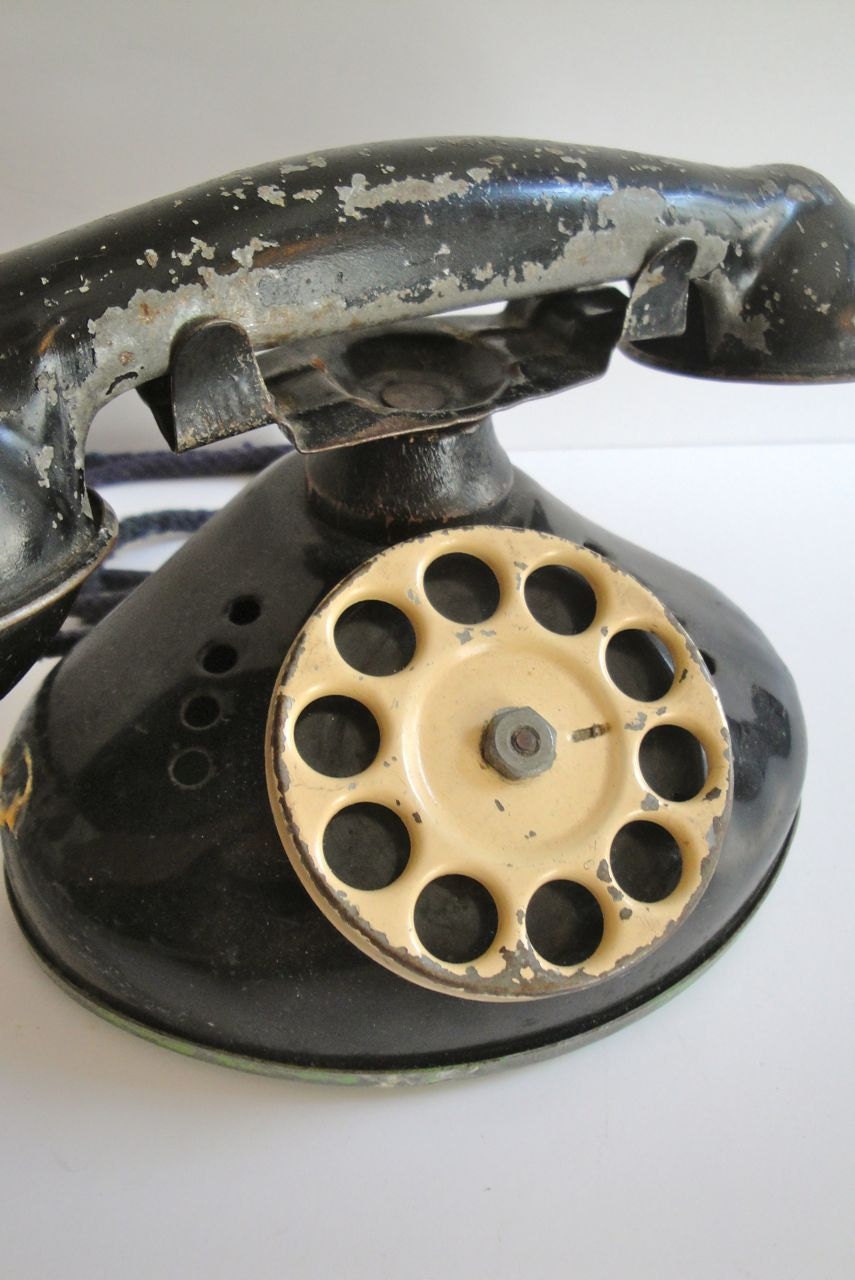 Vintage Toy Telephone Tin Black