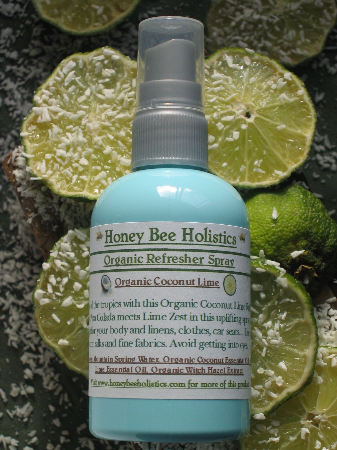Organic Coconut Lime Body Spray and Fabric Refresher - 4 oz. BPA FREE spray bottle - No chemical additives