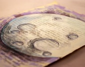violet and gray- La Luna --- original drawing of the moon on vintage paper