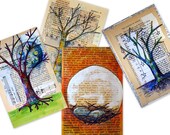 winter trees and nest prints- 4 trees set of prints --- 4x6 --- nest, tree, spring, moon and stars ---