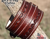Wrist Cuff White Stitched Rock Creek Leather Cowboy Handmade