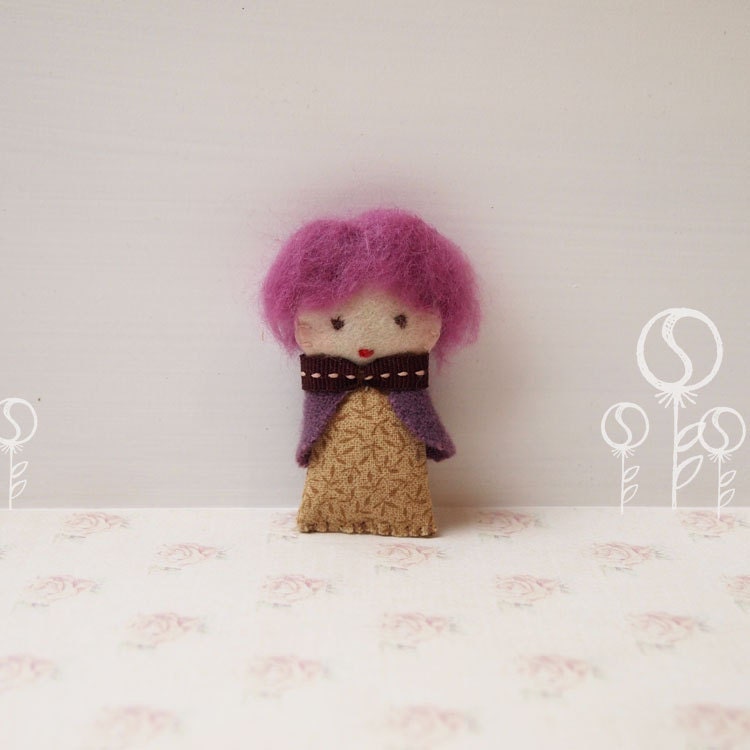 Brooch Little Doll  Handmade Fabric Pin Blueberry