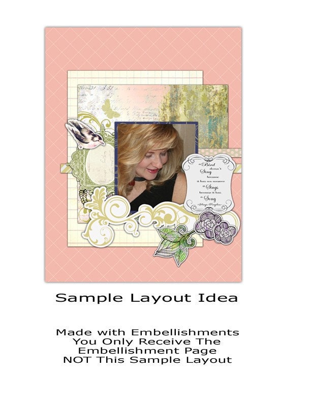Printable Collage Tags Embellishments Digital Artwork A Bird Sings