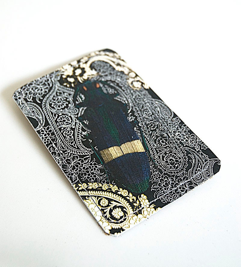 iPhone 4 case Genuine Leather Black Paisley and Beetle Design iPhone case for all smart phones except Blackberry and HTC HD - Free Shipping