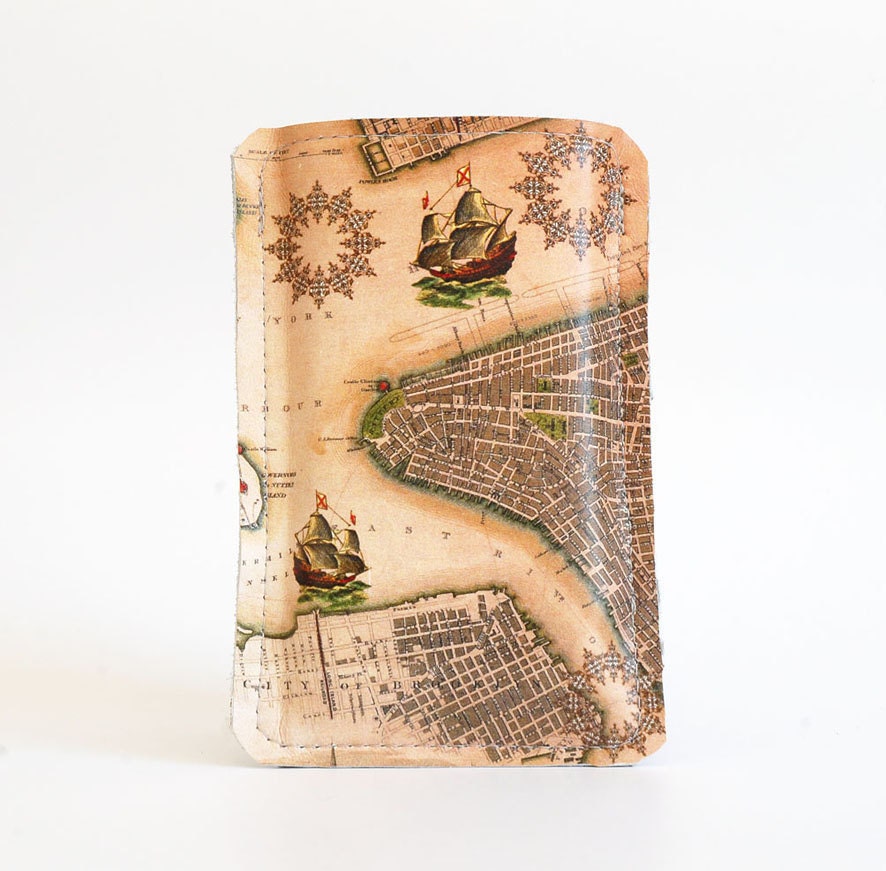 iPhone 4 case Vintage Map of New York Harbor and Ships Leather iPhone case suits smart phones exc Blackberry and HTC HD - Free Shipping