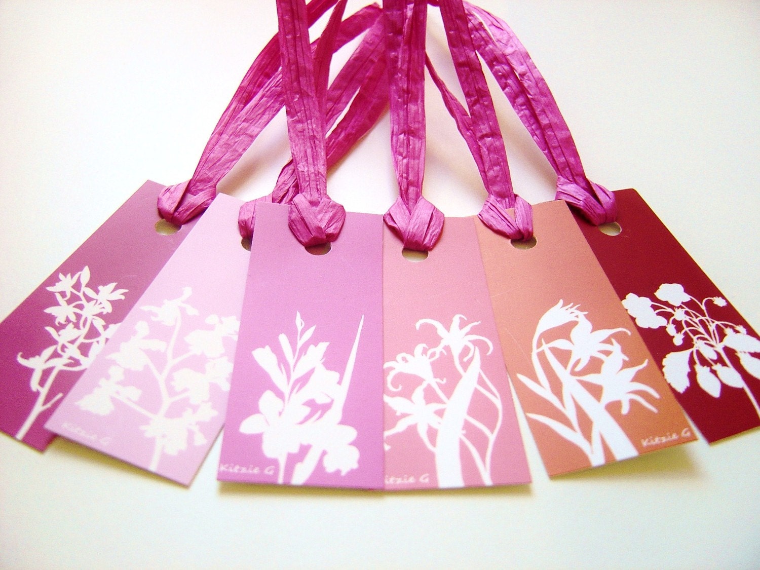 Gift Tags - Set of 12 in Pink, Red and Orange Botanical Floral Papercut Designs