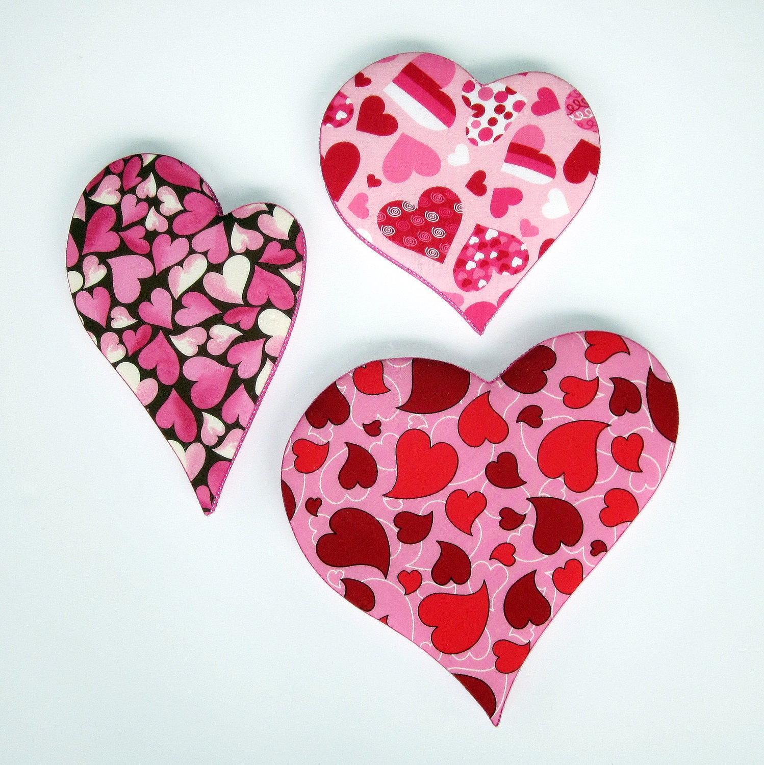 Hearts, CHILDREN'S WALL DECOR, set of three, pink, red, girl, valentine's day, fabric, room decor, love, nursery, baby, etsykids team