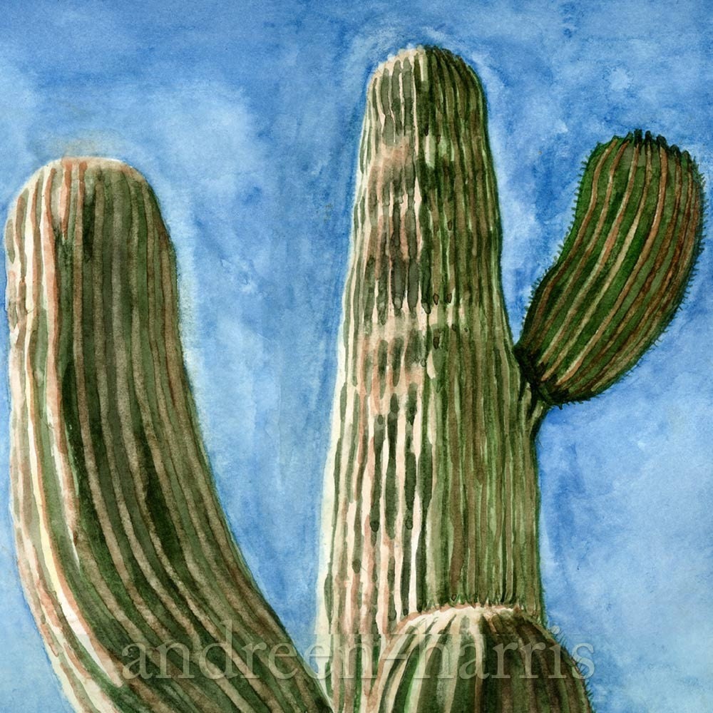 Southwest Original Watercolor of Saguaro Cactus