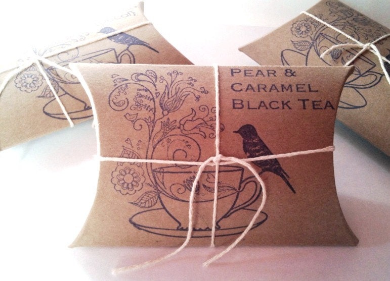 Tea Party Favors. Bridal Shower Favors. Wedding Favors. Baby Shower Favors. Bird on Tea Cup Stamp. Loose Tea. Set of 20.