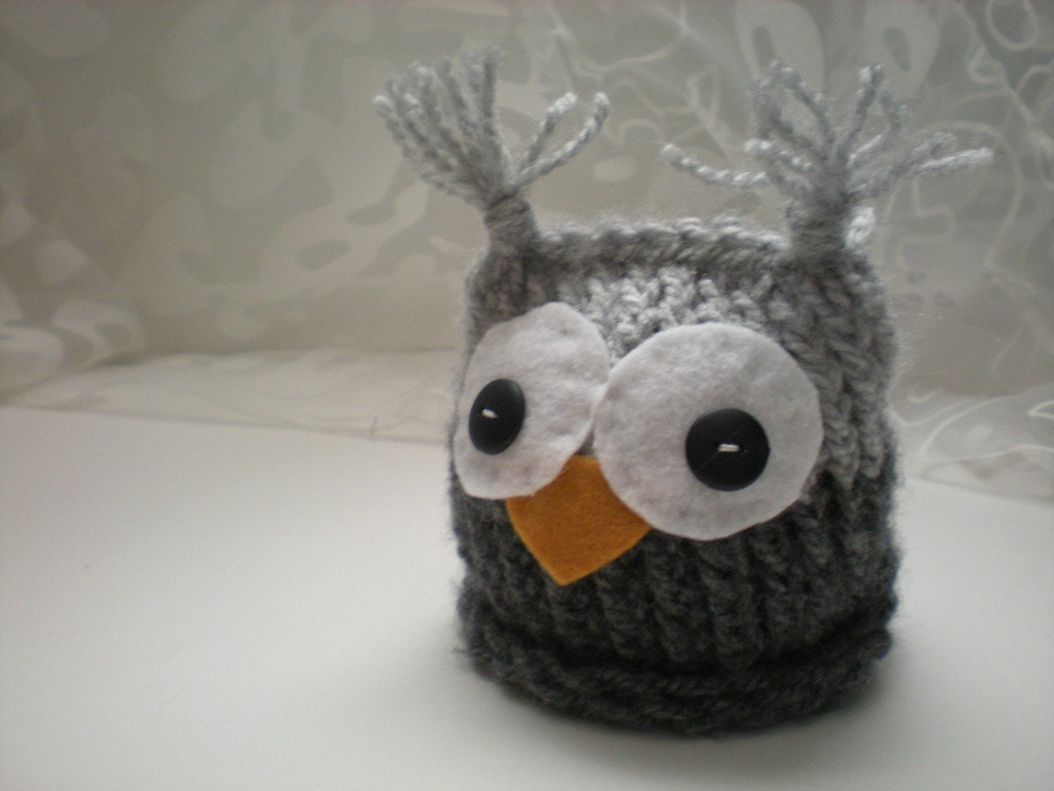 Baby Owl Hat Knitted in Gray for Newborn for Boy or Girl