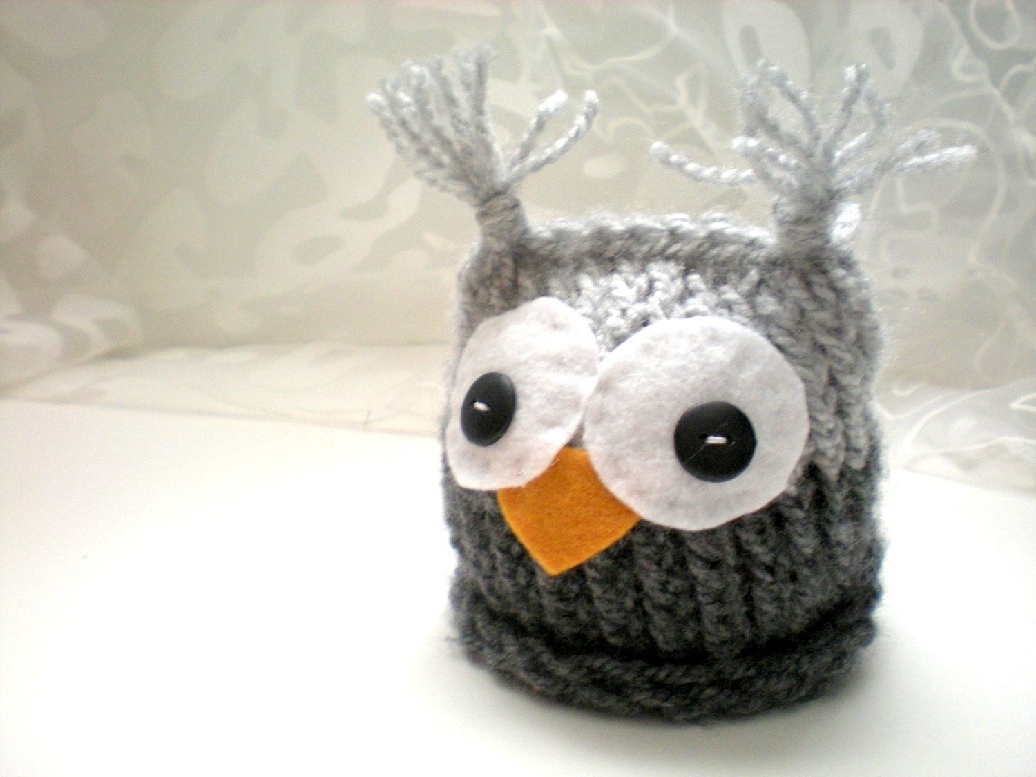 Baby Owl Hat Knitted in Gray for Newborn for Boy or Girl