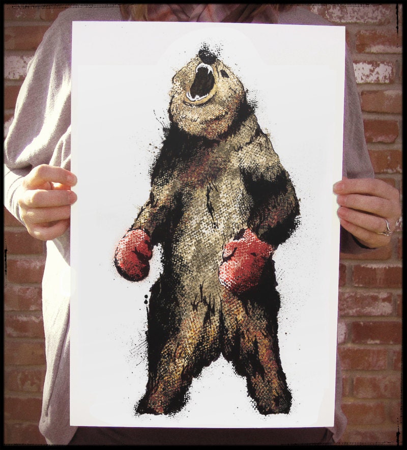 The Original Boxing Bear - 12x18 Officially Signed, Dated and Hand-Stamped Art Print