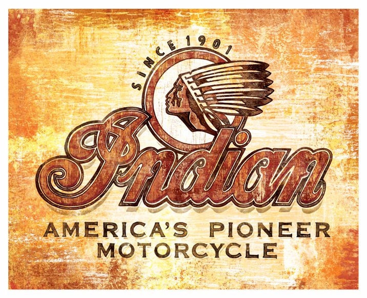 Classic Indian Motorcycle antique painted sign print - 12x18 High Quality Art Print