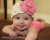 2 in 1 Beautiful Crochet Beanie with Large Removable Clip Flower - Choose your own colors and Size - Newborn through 4T