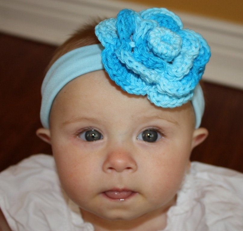 Crochet Flower Hair Clip with Matching Nylon Headband - You choose color
