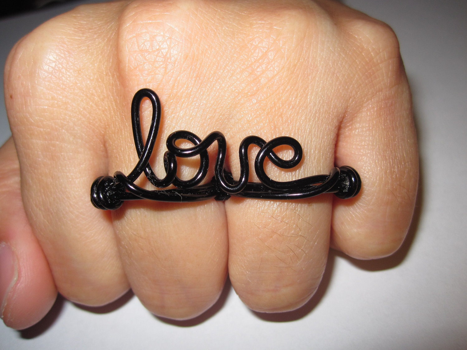 Black Wired Love Two Finger Ring Wire Wrapped Size 7 and 8 Valentines Gifts
