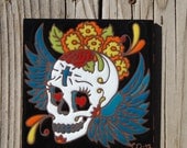 Day of the Dead Winged Skull 6"x6" Hand Glazed Tile Trivet