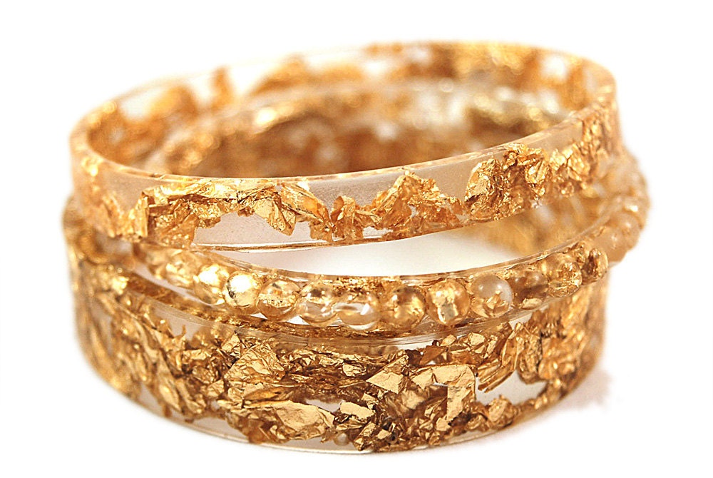 Resin Bracelet Bangle with Embedded 24k Gold Leaf