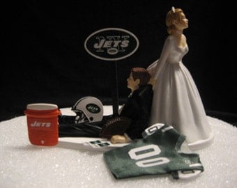 New York Jets Wedding Cake Topper Bride Groom Jersey Helmet
