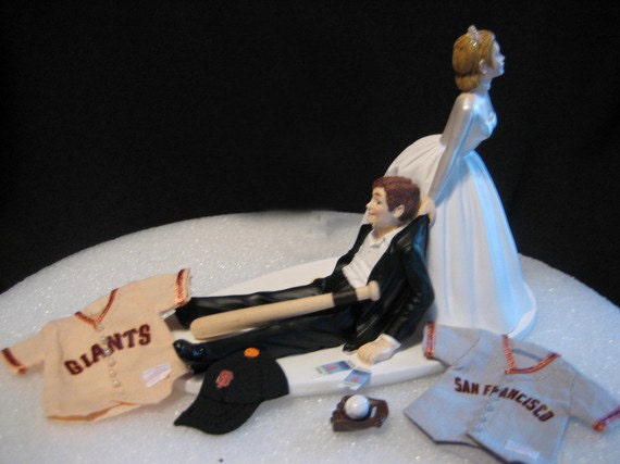 San Francisco Giants Wedding Cake Topper Groom Bride Bat Jersey Hat