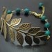 Brass Botanical Branch with Blue Ziron Brown Speckled Czech Glass Bracelet