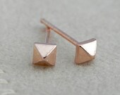 Sale : Pyramid Stud Earrings -Real Rose Gold over 925 Sterling Silver - For Men or Women - Cartilage Helix Tragus - Tiny Size S (E310MR)