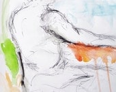 Gesture II- Original Drawing of Human Figure- 11x14- Conté Crayon, Watercolor