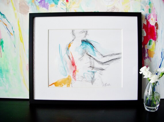 Gesture III- Original Drawing of the Human Figure- 11x14- Conté Crayon, Watercolor