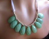 Single Strand Briolette Bib Statement Necklace Chunky Large Mint Seafoam Green, Stormy Seas Anthropologie, Perfect Storm