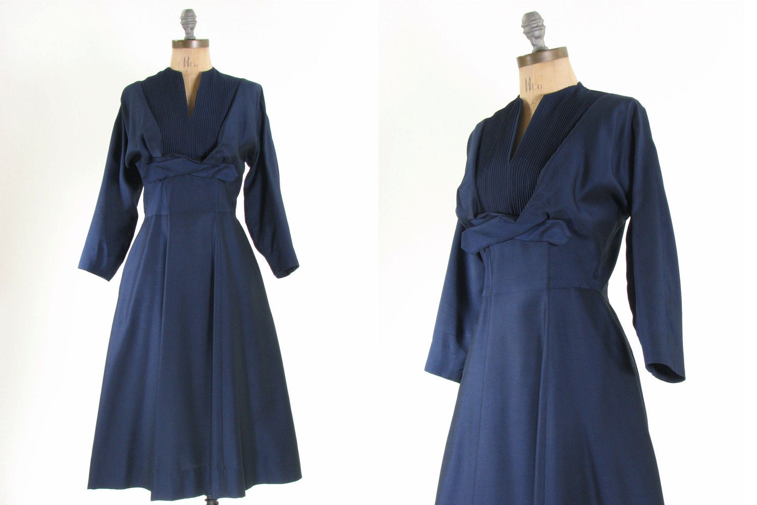 50s Blue Full Skirt Rockabilly Mad Men Dress XS