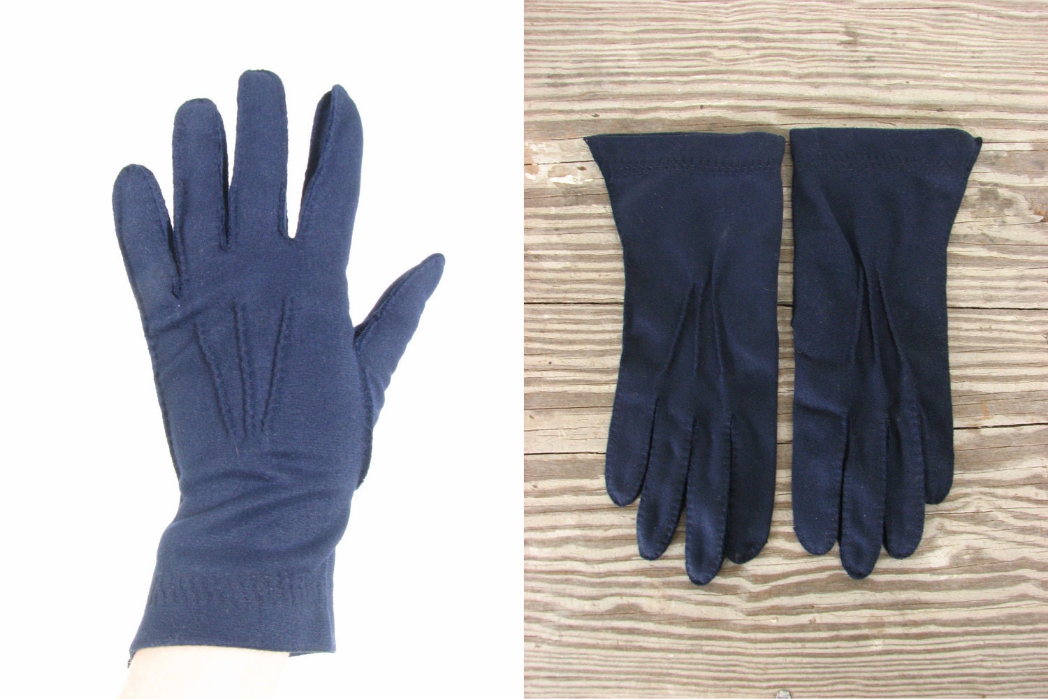 Vintage Navy Blue Gloves . Short Riding Noir . XS
