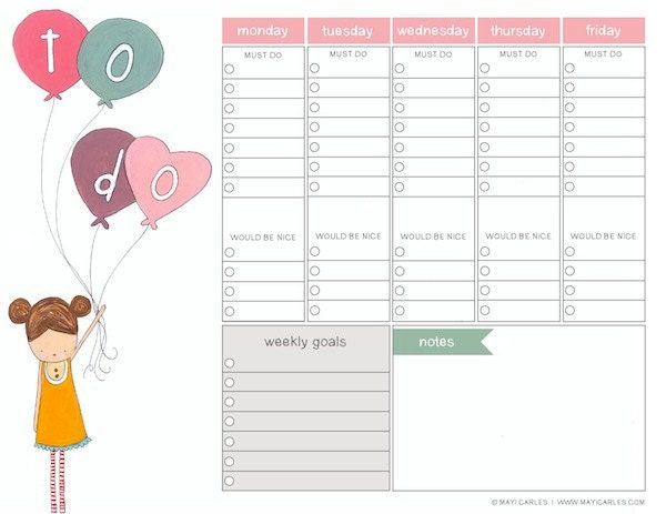 Weekly To Do Planner . Digital Collection . Mayi Carles