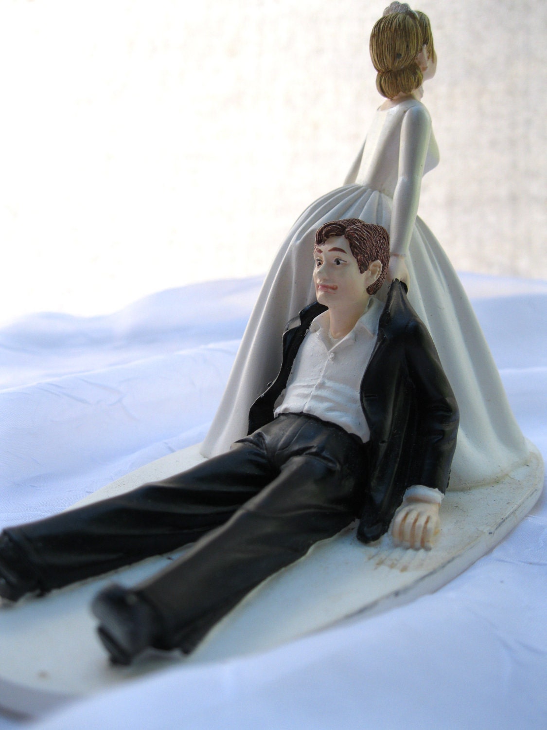 Vintage Wedding Cake Topper Determined Bride and Reluctant Groom from Tessiemay