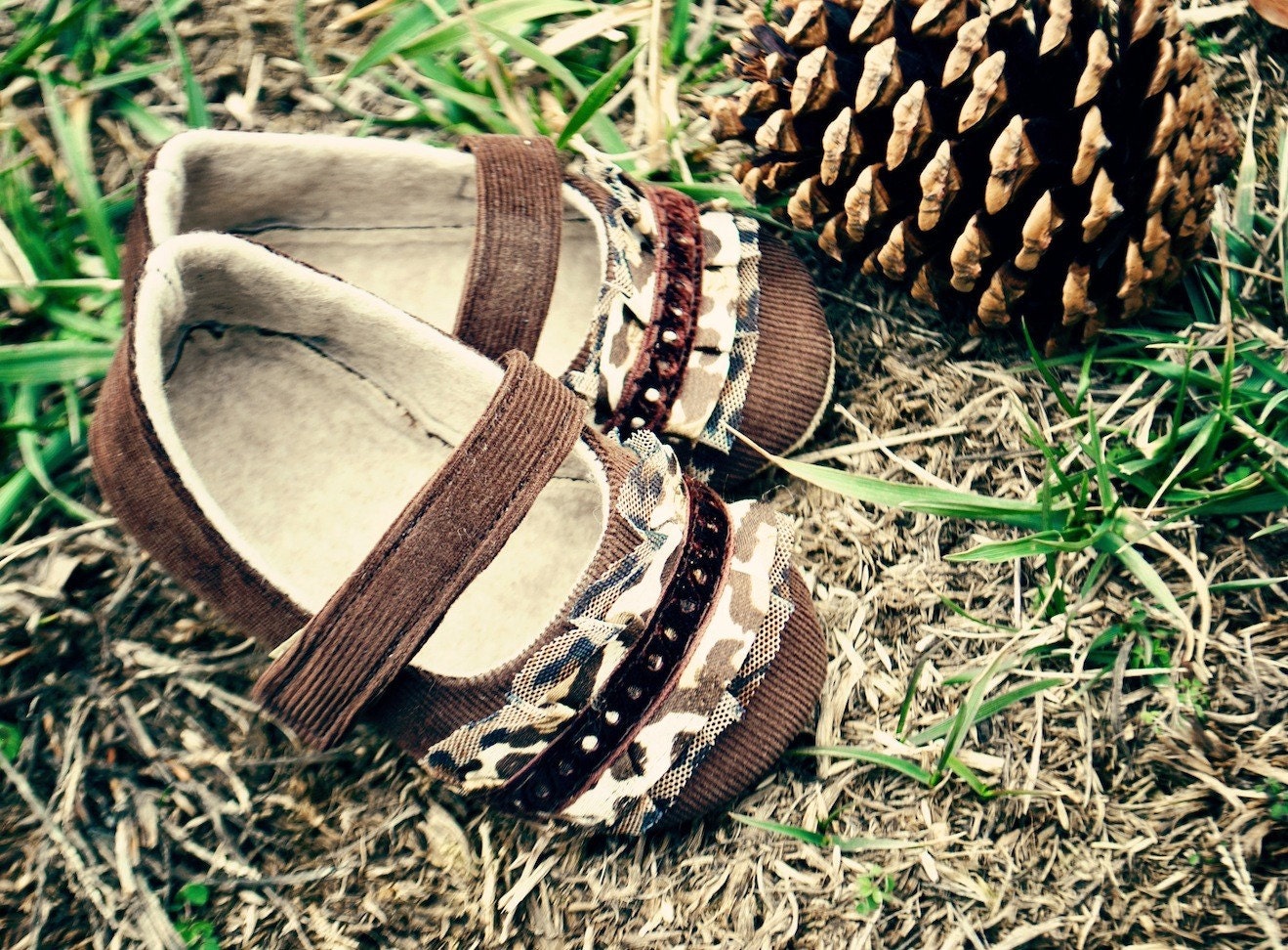 Toddler Shoes Olivia Brown Corduroy with Leopard embellishments (Size 5-13)