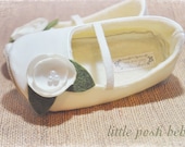 Toddler Shoes Emilia  Satin Light Ivory Mary Janes with light Ivory Flower and Pearls (Size 5-13)