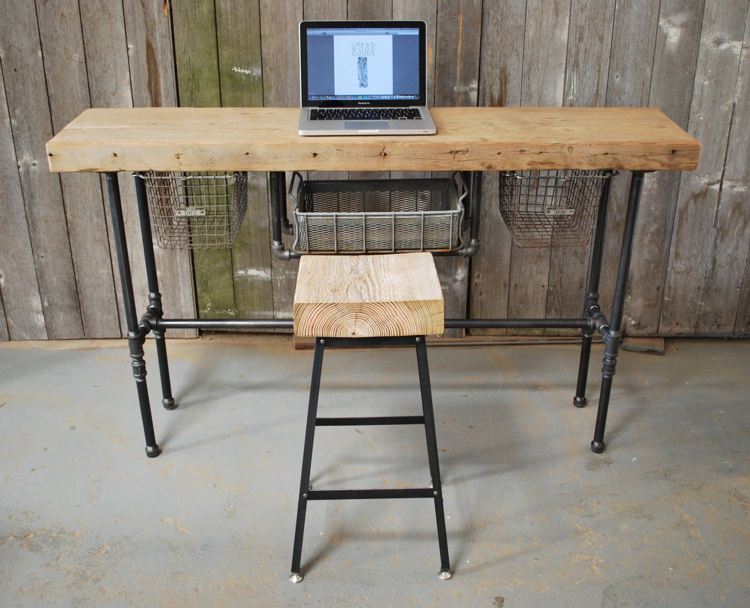 Macbook or Laptop Industrial Reclaimed Wood Desk (150 year plus "old growth" wood)
