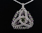 blue apatite , london blue topaz,  african amethyst, argentium sterling silver wire wrap pendant