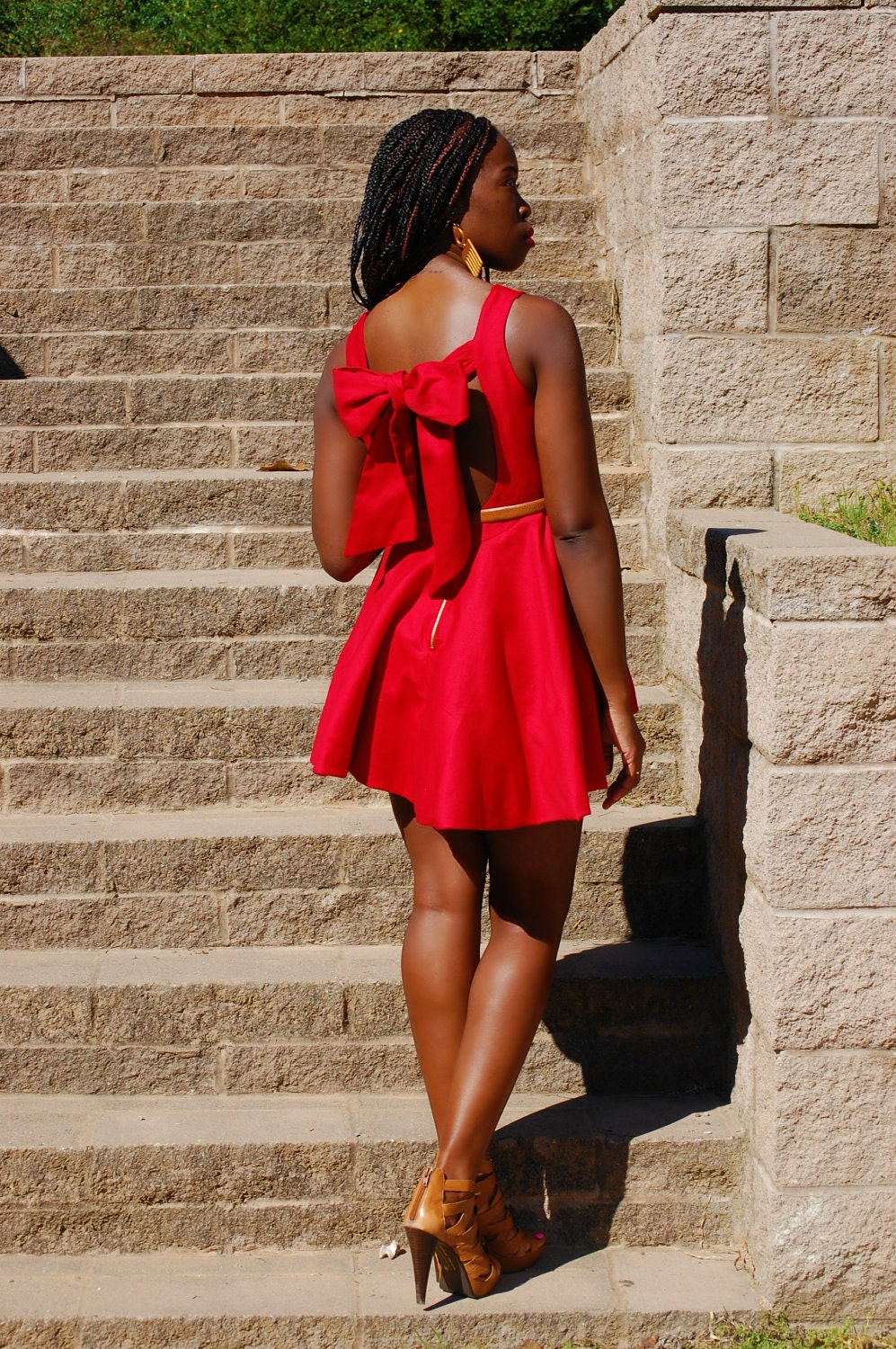 Red backless dress