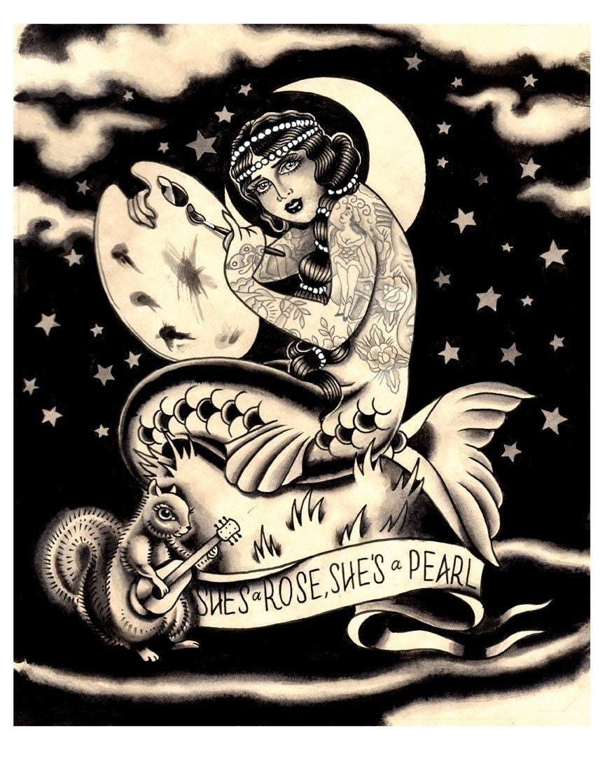 12X15 Tattoo Inspired Coney Island Mermaid