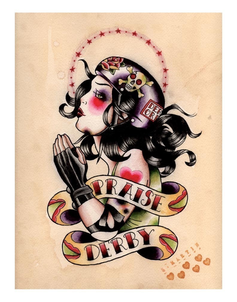 11X14 Tattoo Inspired Roller Derby Tribute