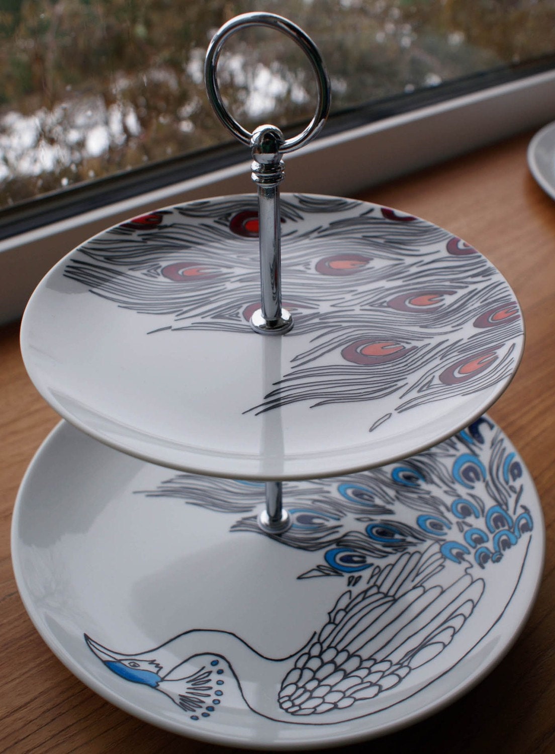 Hand Drawn Peacock Cake Stand