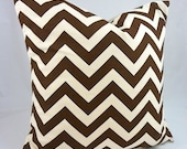 Designer Pillow Cover in ZigZag Brown/ Natural -18x18 or 20x20 inch (Chocolate and Off-White Chevron)